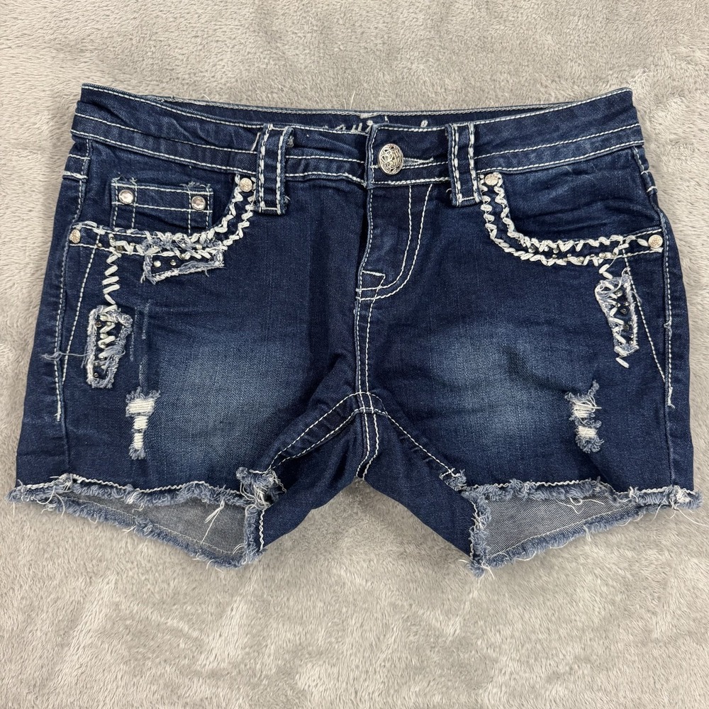 Maurices Cut Off Shorts Womens 1/2 Shortie Stretch Thick Stitch 3" Inseam Denim